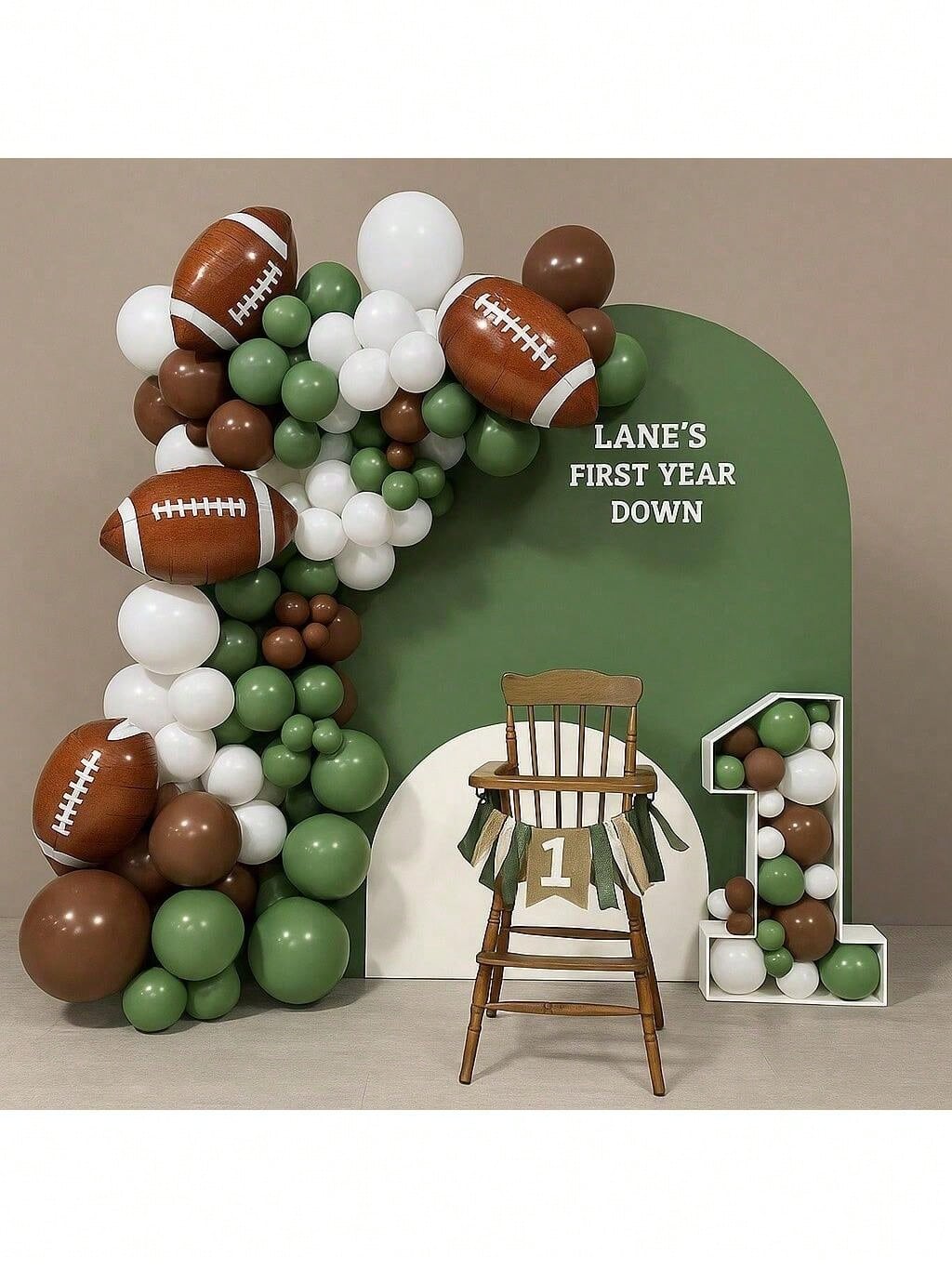 133PCS Football Balloon Garland Kit with Sage, White, Brown & Foil Balloons