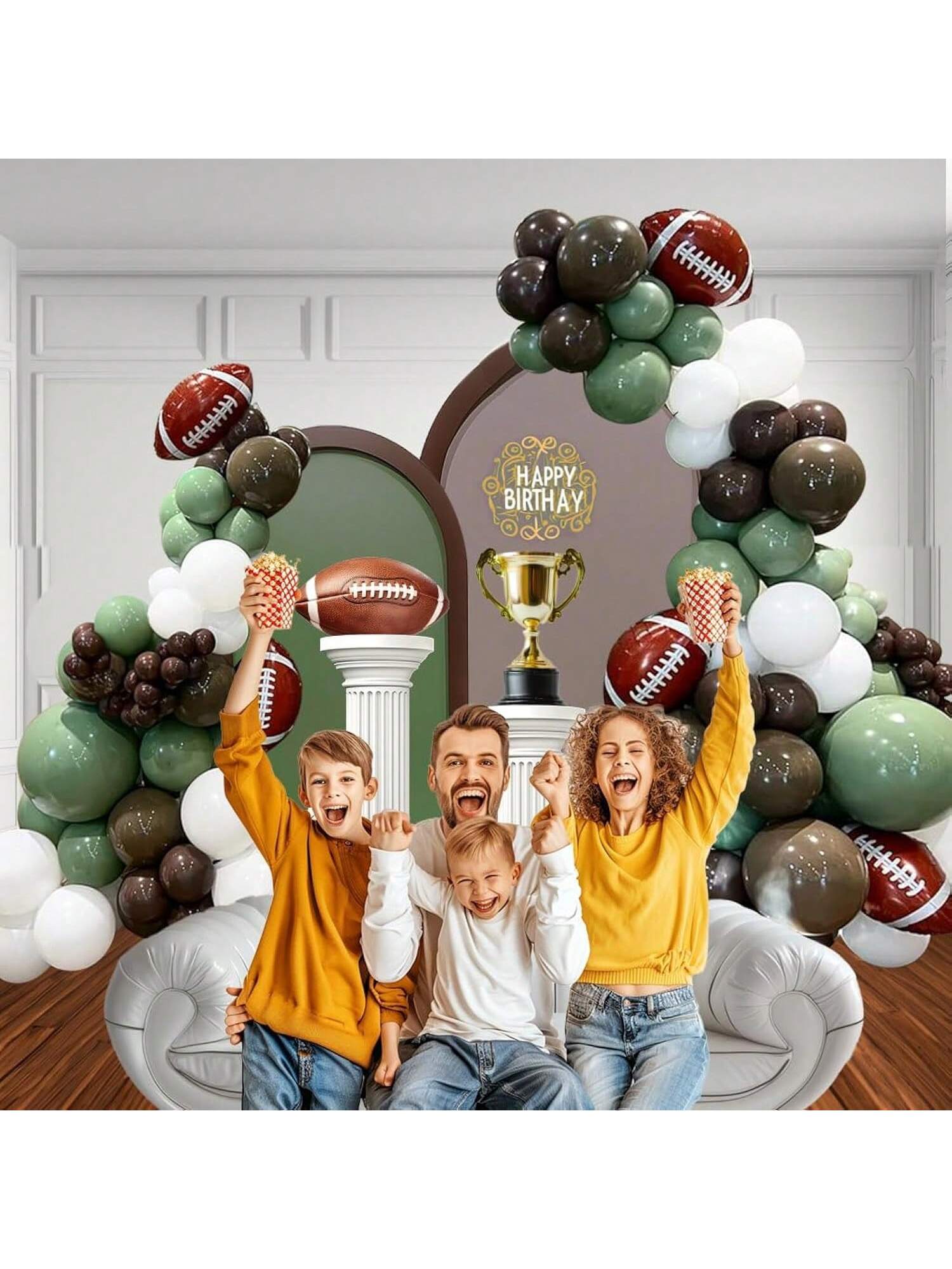 133PCS Football Balloon Garland Kit with Sage, White, Brown & Foil Balloons