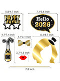 40-Piece 2026 New Year's Eve Décor Set With Black And Gold Backdrop, Balloons, Photo Booth Props And Foil Hanging Curtains For Festive Party Celebrations -