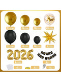 140-Piece 2026 New Year Decorations Balloon Arch With Black And Gold Balloons And A Happy New Year Banner, Perfect For New Year's Eve Celebrations -