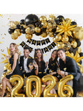 140-Piece 2026 New Year Decorations Balloon Arch With Black And Gold Balloons And A Happy New Year Banner, Perfect For New Year's Eve Celebrations -