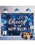6x4ft Blue Happy New Year 2026 Backdrop with Cheers Banner for Party & Photos