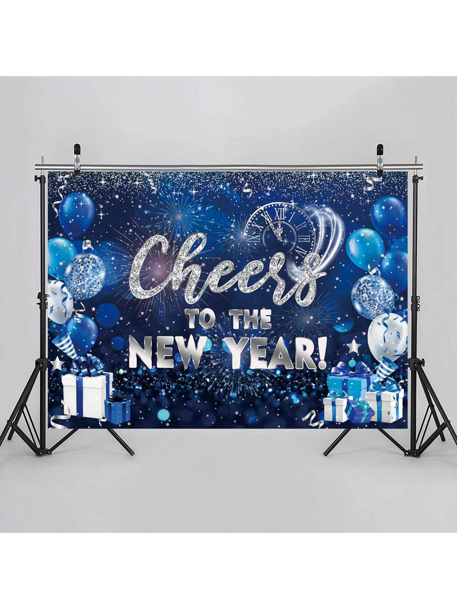 6x4ft Blue Happy New Year 2026 Backdrop with Cheers Banner for Party & Photos