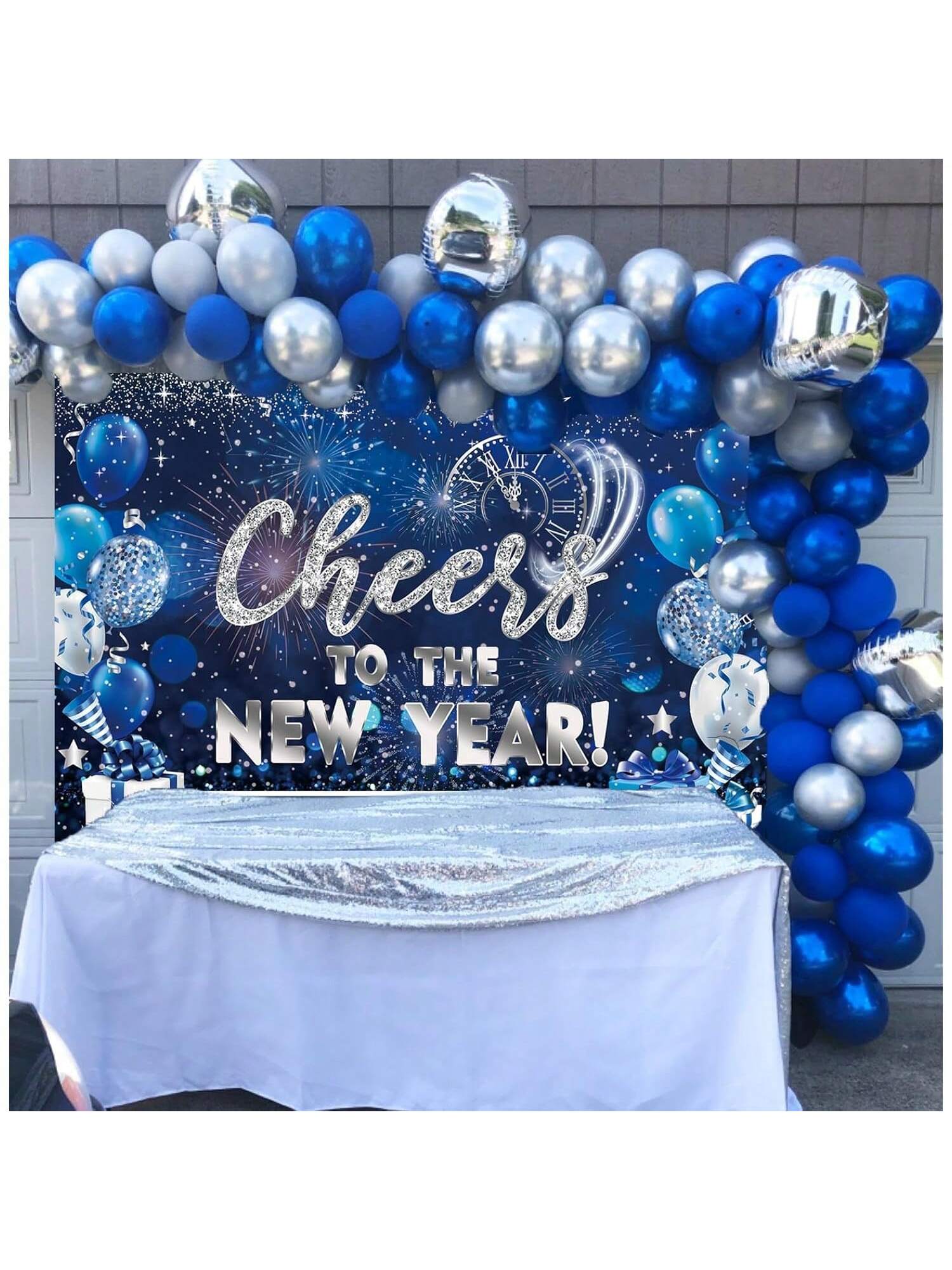6x4ft Blue Happy New Year 2026 Backdrop with Cheers Banner for Party & Photos