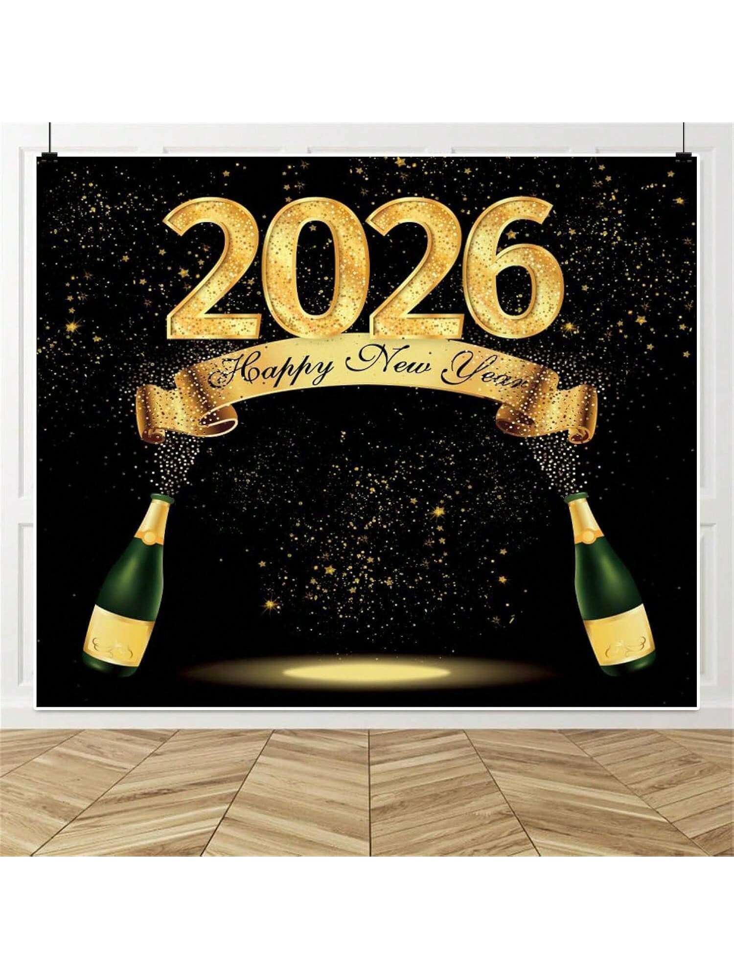 2026 New Year Backdrop 10x8ft Fabric, Perfect For NYE Celebrations With Champagne-Themed Party Décor And Festive Photo Background-