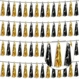4-Piece Black and Gold Foil Tassel Garland with Metallic Streamers