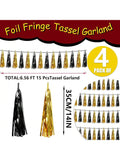 4-Piece Black and Gold Foil Tassel Garland with Metallic Streamers