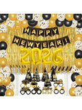 67-Piece 2026 New Year Decorations Kit With Foil Balloons, Banner, Hats, Photo Props, Necklaces, Glasses, And Gold Foil Curtains For NYE Party Supplies -