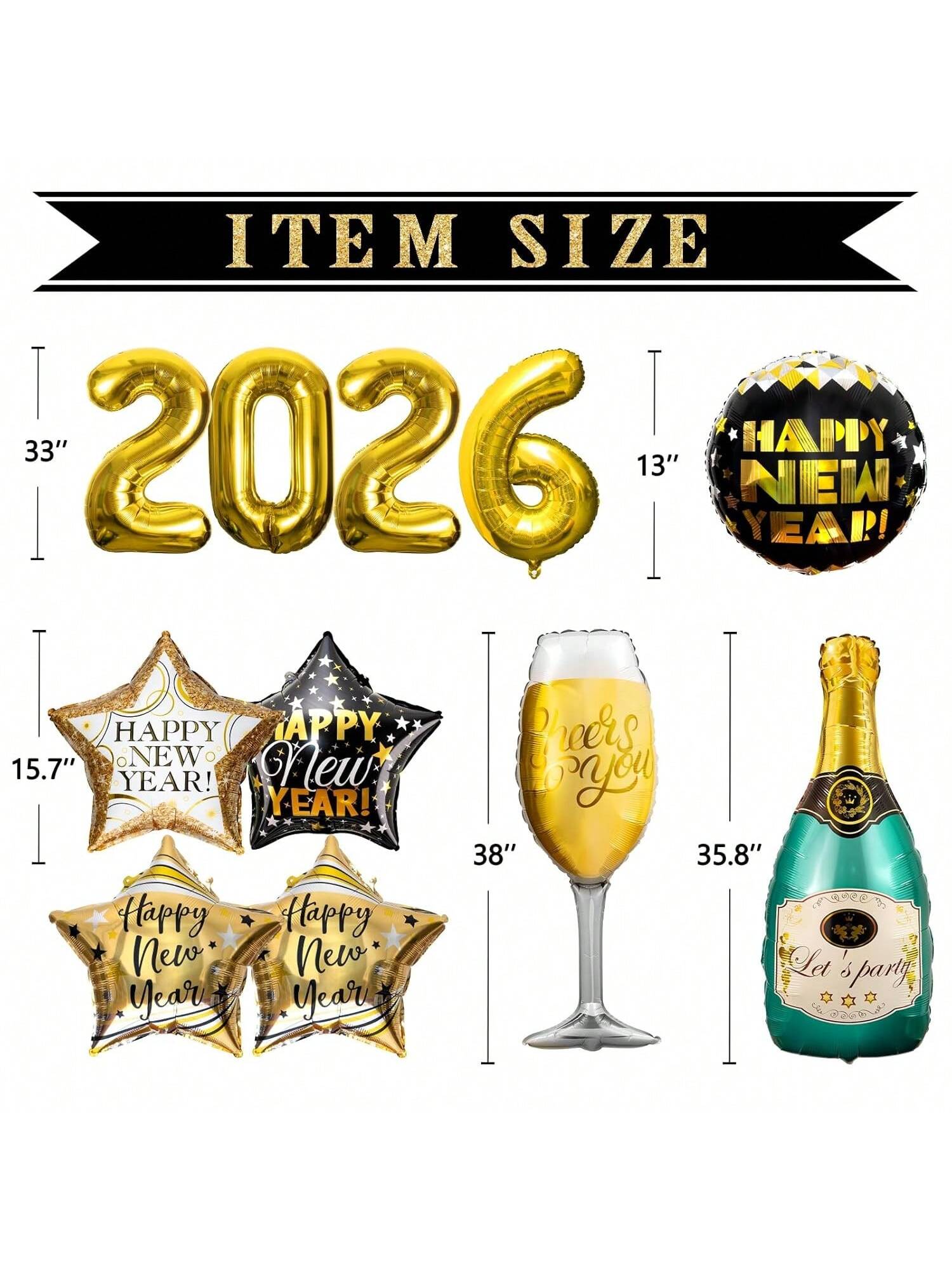 2026 New Year Party Supplies 11-Piece Foil Balloon Set
