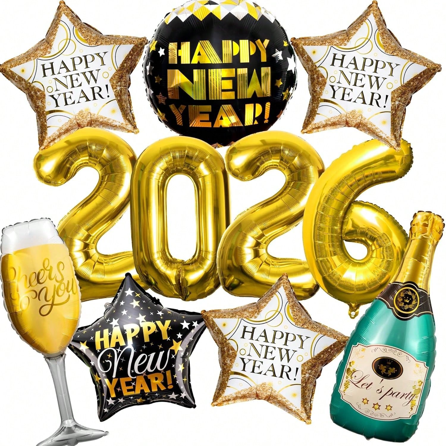 2026 New Year Party Supplies 11-Piece Foil Balloon Set