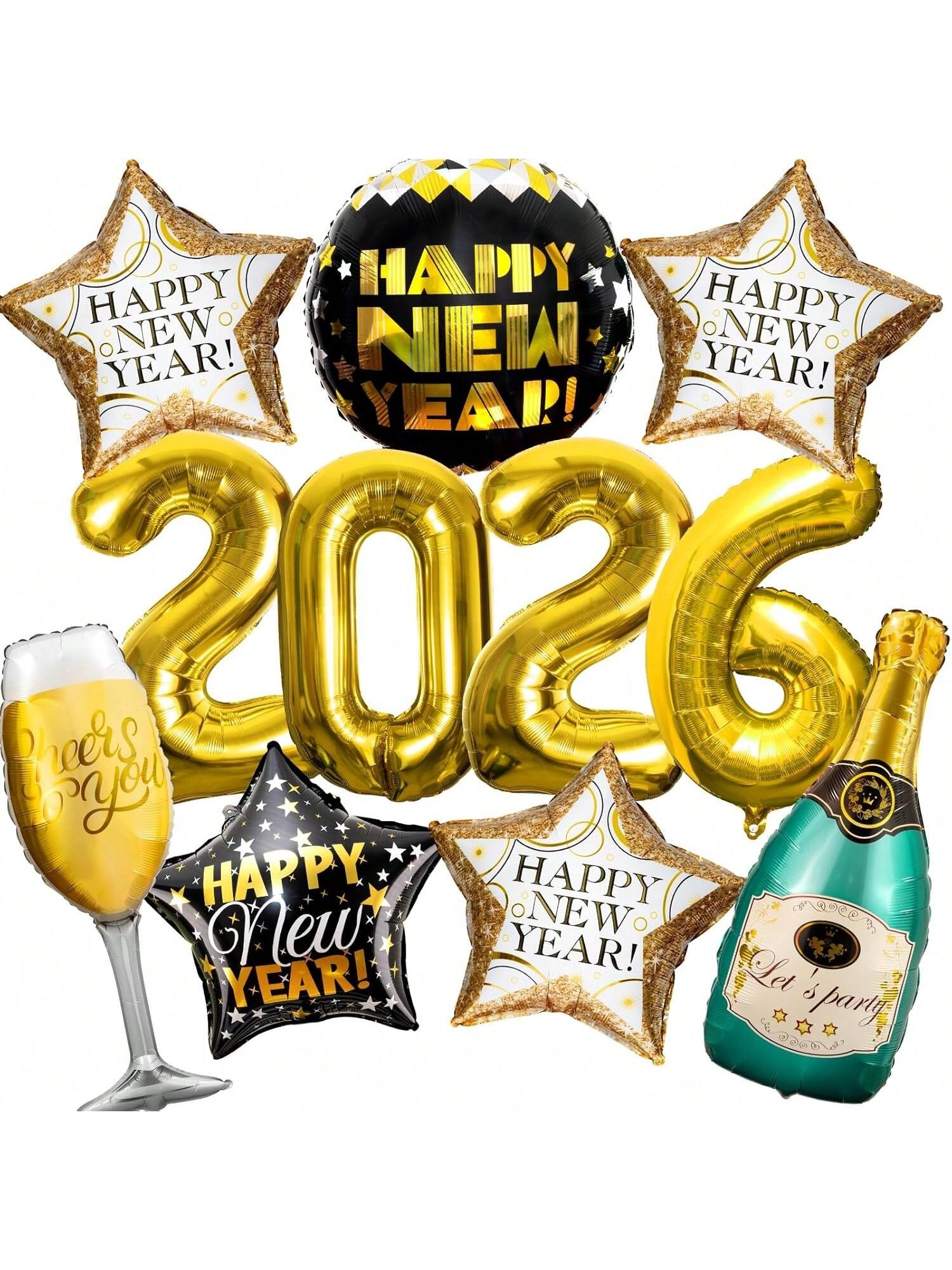2026 New Year Party Supplies 11-Piece Foil Balloon Set