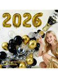2026 NYE Party Supplies with 32 Inch Gold Balloons and Champagne Decor
