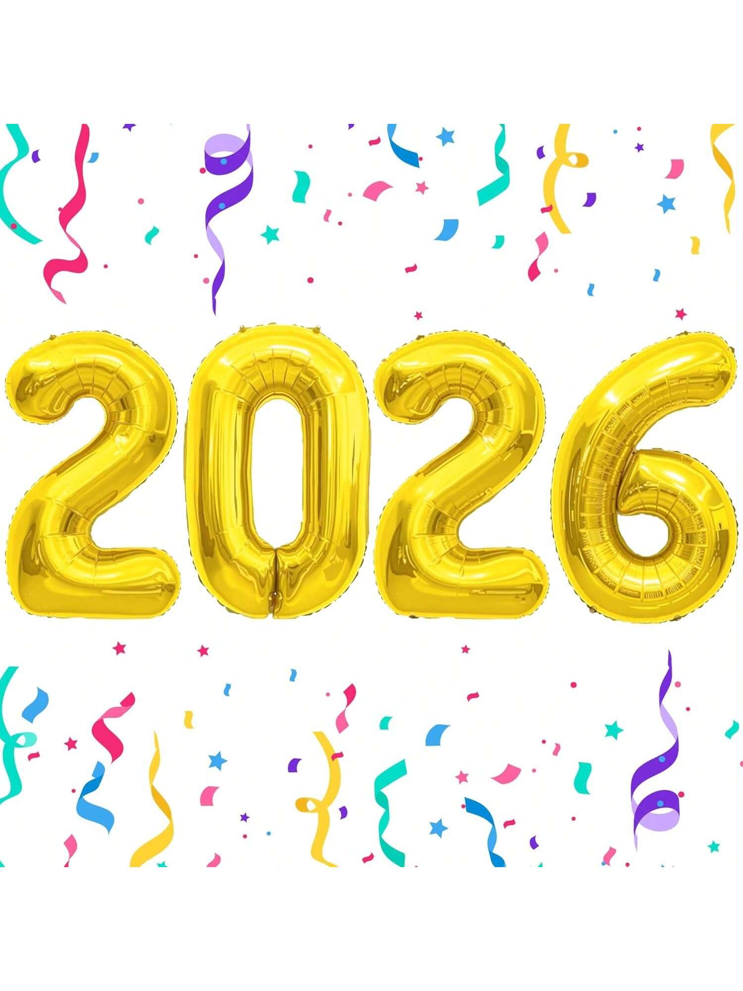 Gold 2026 Number Balloons for New Year Parties and Graduation Decor
