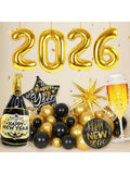 2026 New Year Party Decorations Black & Gold Balloons Banner Backdrop