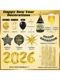 2026 New Year Party Decorations Black & Gold Balloons Banner Backdrop