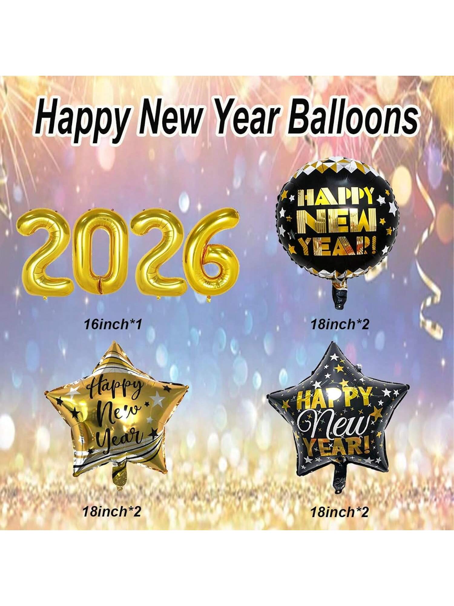16 Inch Gold 2026 Number Foil Balloon for New Year Party