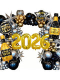 137PCS New Year Balloon Arch Kit Black Gold Silver 2026 Party Decor