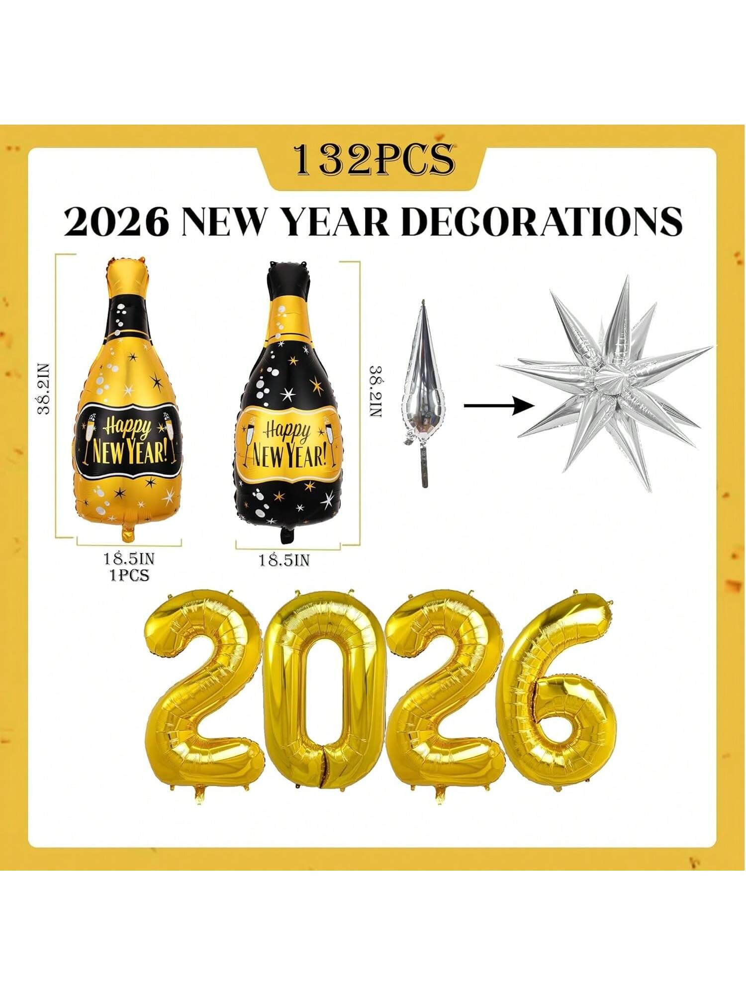 137PCS New Year Balloon Arch Kit Black Gold Silver 2026 Party Decor