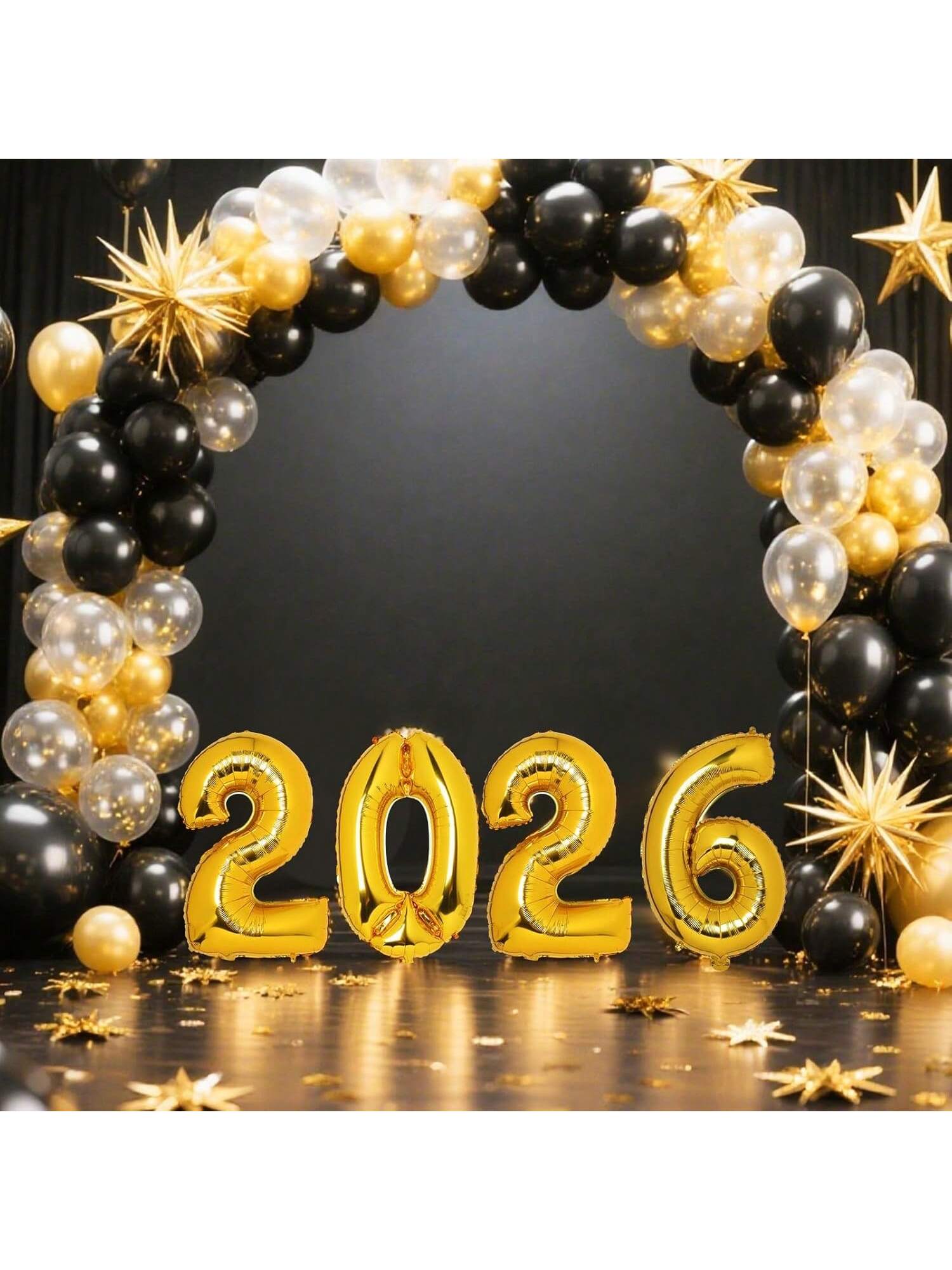 2026 Black And Gold Balloon Garland Arch Kit With 2026 Number Balloons For New Year's Eve, Back To School, Graduation, And Anniversary Decorations-