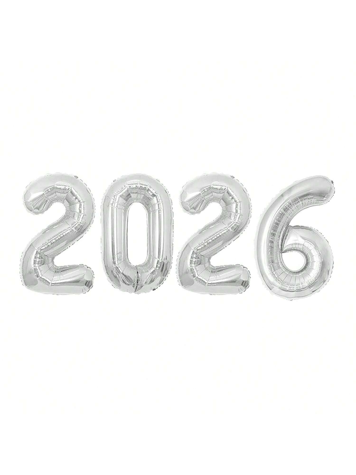 16 Inch Silver 2026 Foil Number Balloons for New Year and Party Decor