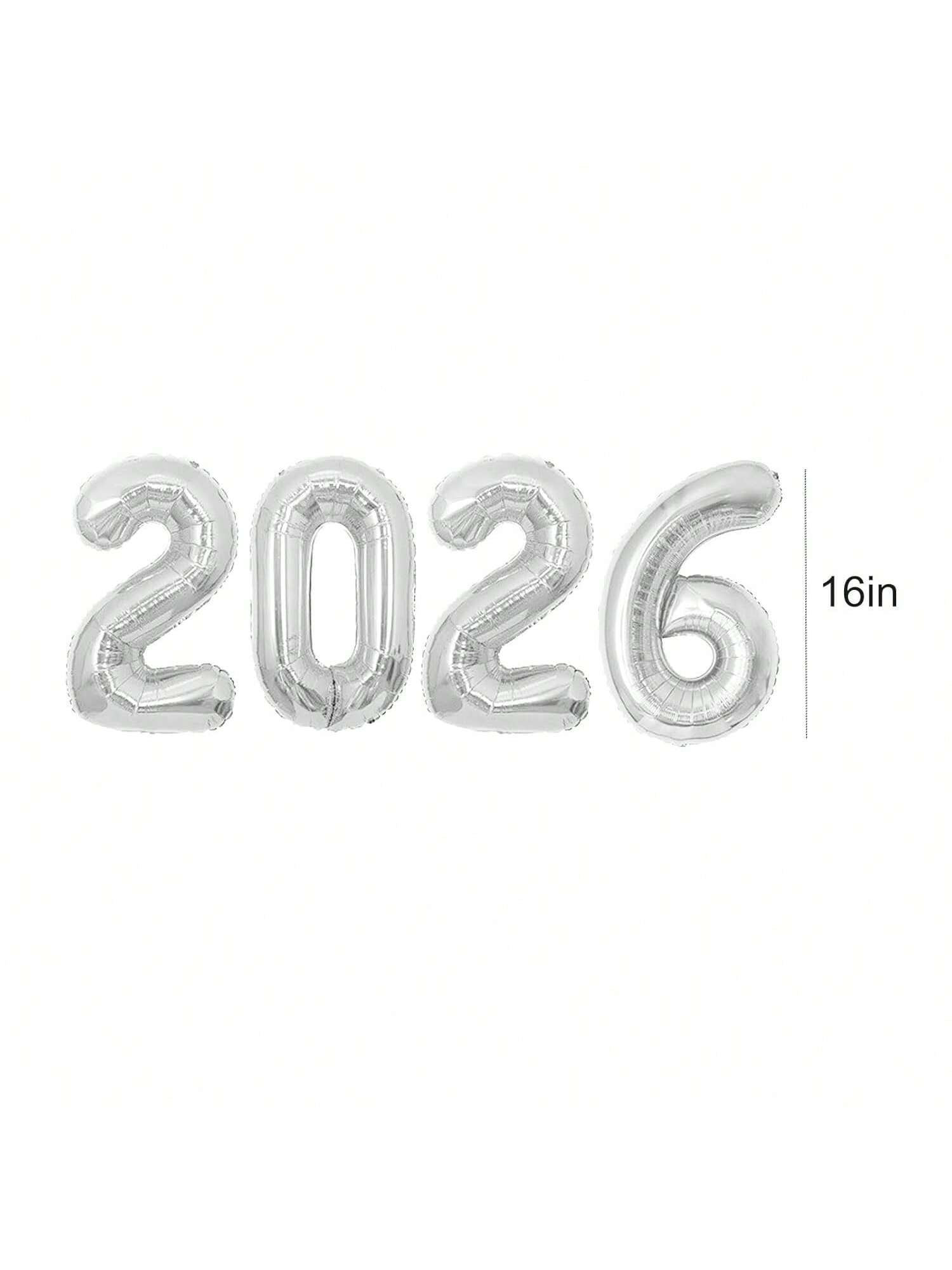 16 Inch Silver 2026 Foil Number Balloons for New Year and Party Decor