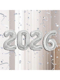 16 Inch Silver 2026 Foil Number Balloons for New Year and Party Decor