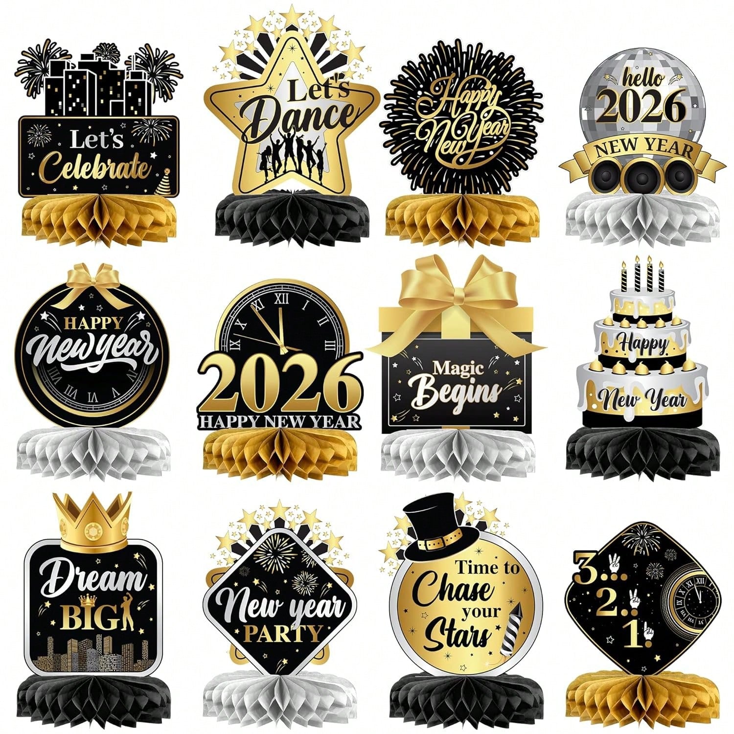 12pcs New Year's Eve Table Centerpieces for 2026 NYE Party Decorations