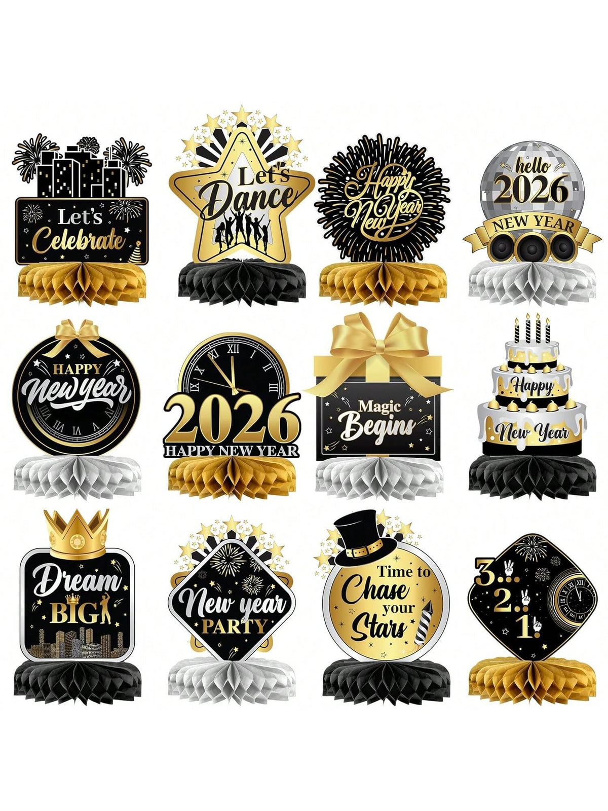 12pcs New Year's Eve Table Centerpieces for 2026 NYE Party Decorations