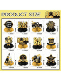12pcs Happy New Year Honeycomb Centerpieces Black & Gold for 2026 NYE Decor