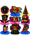 12pcs Happy New Year Honeycomb Centerpieces Hello 2026 for NYE Table Decor