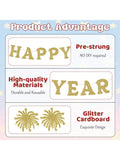 Happy New Year Banner Gold Glitter Pre-Strung for NYE and Holiday Party Decor