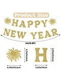 Happy New Year Banner Gold Glitter Pre-Strung for NYE and Holiday Party Decor