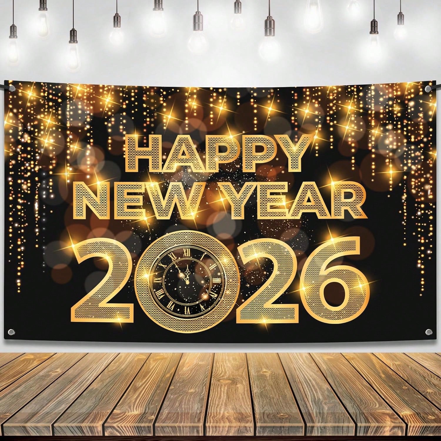 XL Happy New Year 2026 Banner 72x44" for NYE Party Backdrop & Decorations