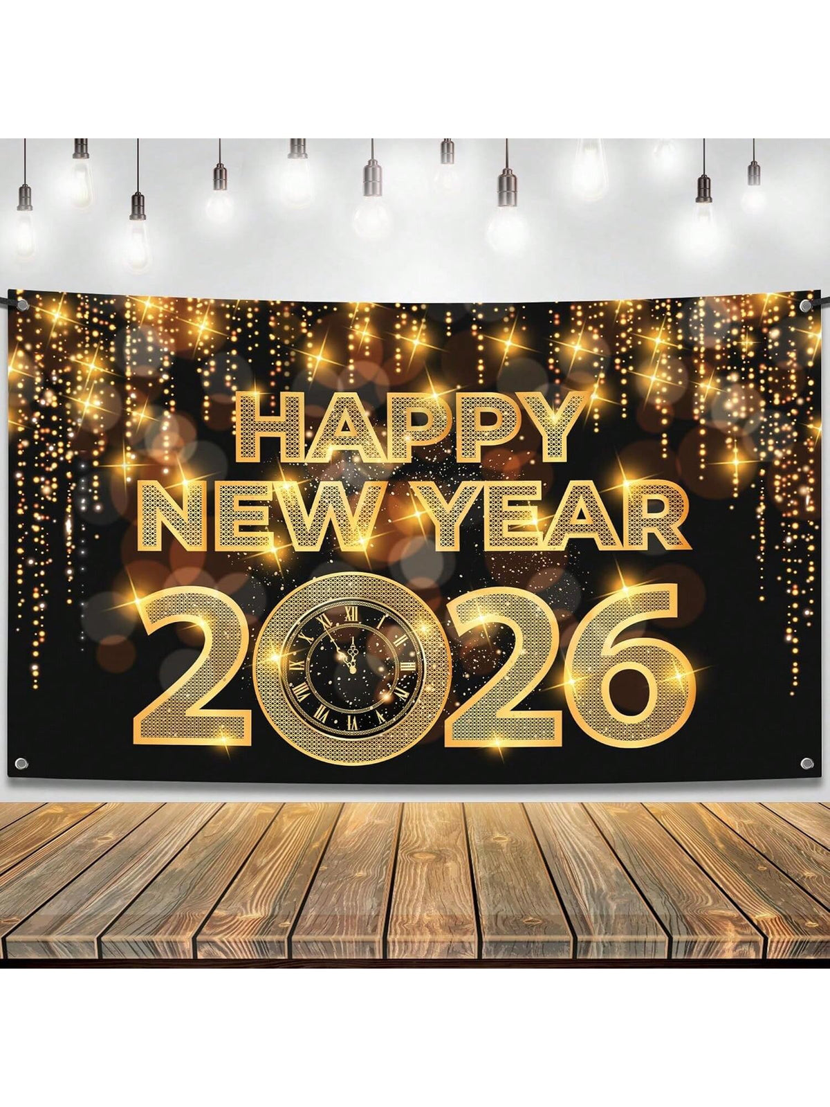 XL Happy New Year 2026 Banner 72x44" for NYE Party Backdrop & Decorations