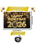 XL Happy New Year 2026 Banner 72x44" for NYE Party Backdrop & Decorations