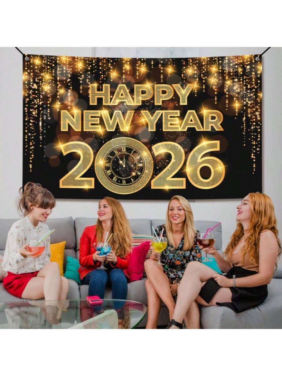 XL Happy New Year 2026 Banner 72x44" for NYE Party Backdrop & Decorations