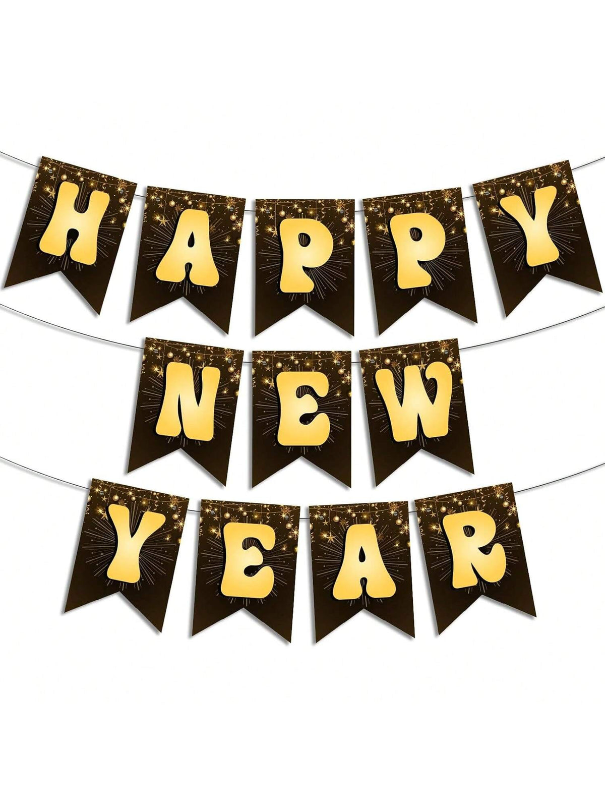 Happy New Year 2026 Black and Gold Metallic Banner for Party and Celebration Decor
