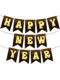 Happy New Year 2026 Black and Gold Metallic Banner for Party and Celebration Decor