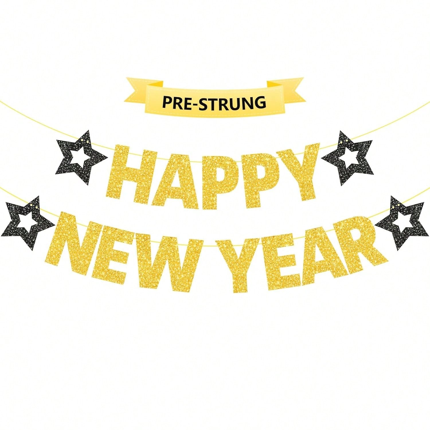 Gold Glitter Happy New Year 2026 Banner Holiday Party Celebration Decor
