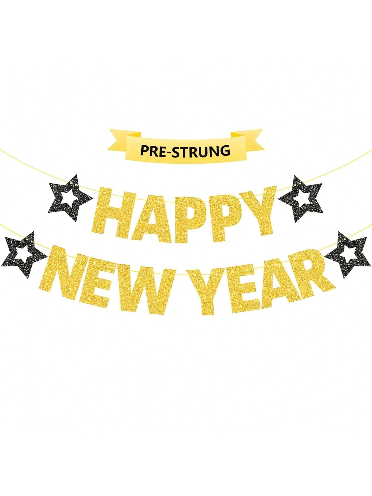 Gold Glitter Happy New Year 2026 Banner Holiday Party Celebration Decor