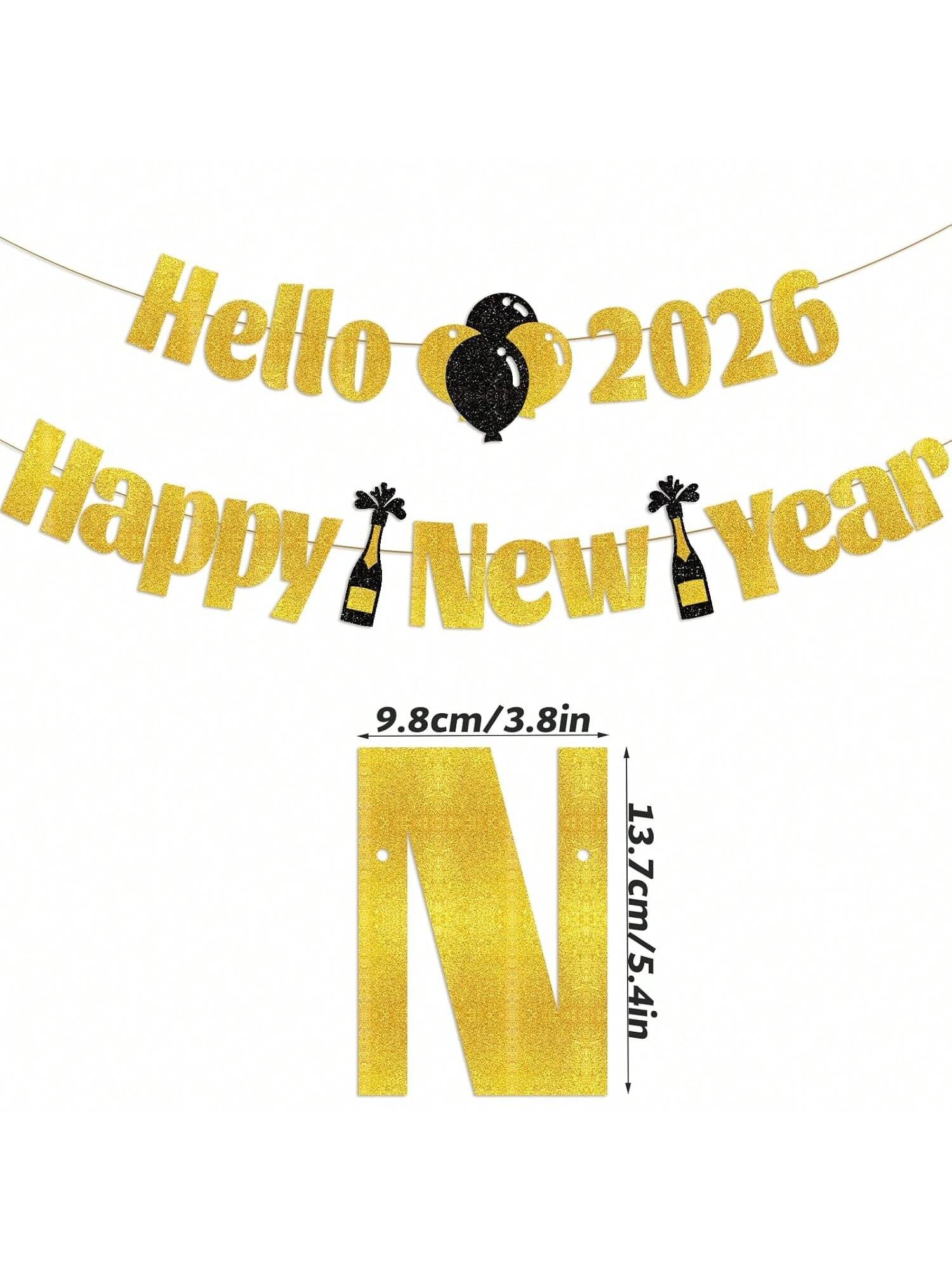 Sparkling Gold 2026 New Year Banner Hello 2026 for Party and Photo Decor