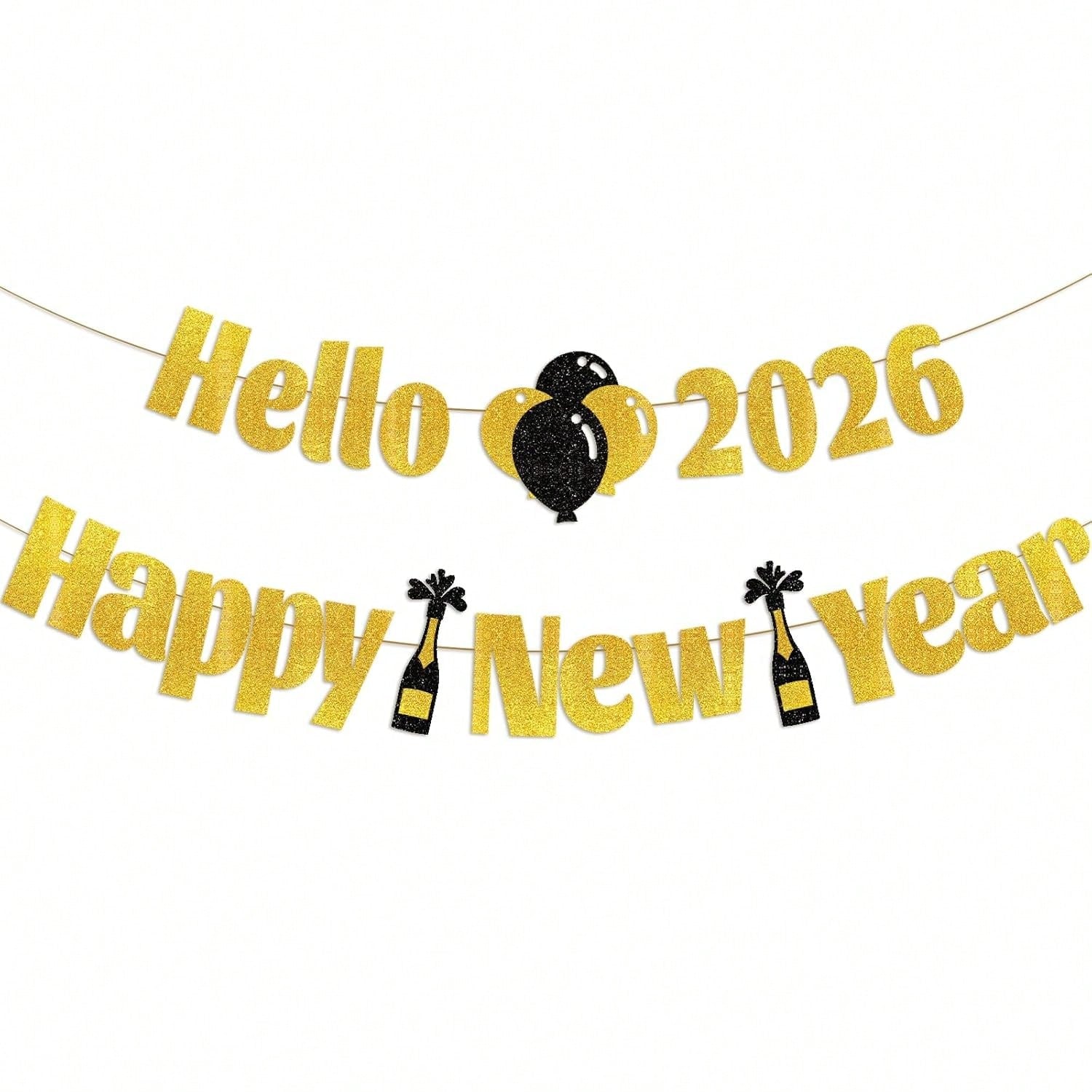 Sparkling Gold 2026 New Year Banner Hello 2026 for Party and Photo Decor