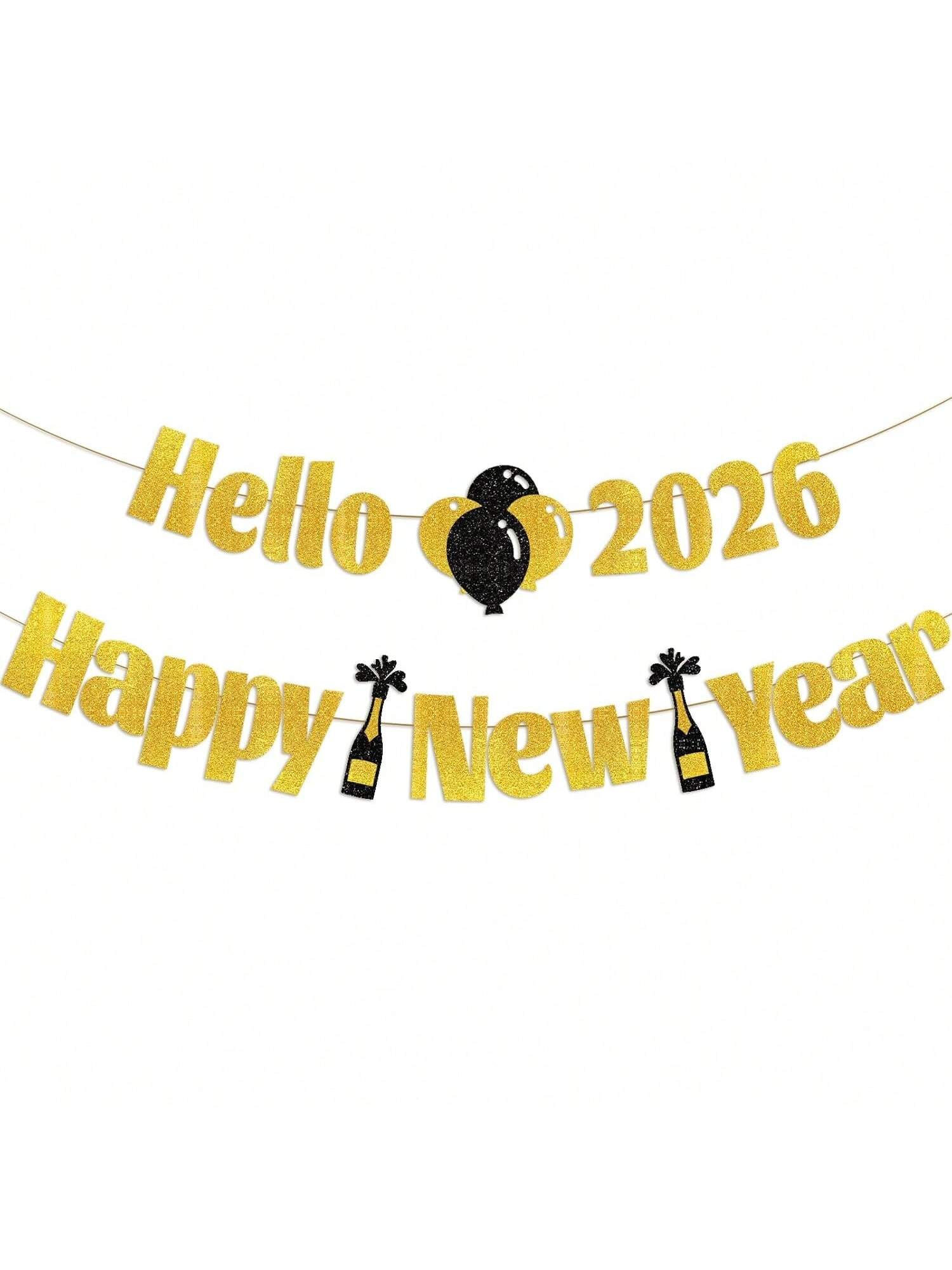 Sparkling Gold 2026 New Year Banner Hello 2026 for Party and Photo Decor