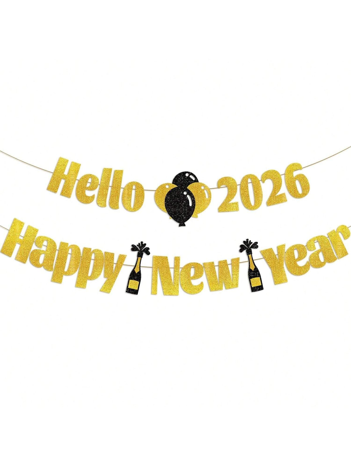 Sparkling Gold 2026 New Year Banner Hello 2026 for Party and Photo Decor