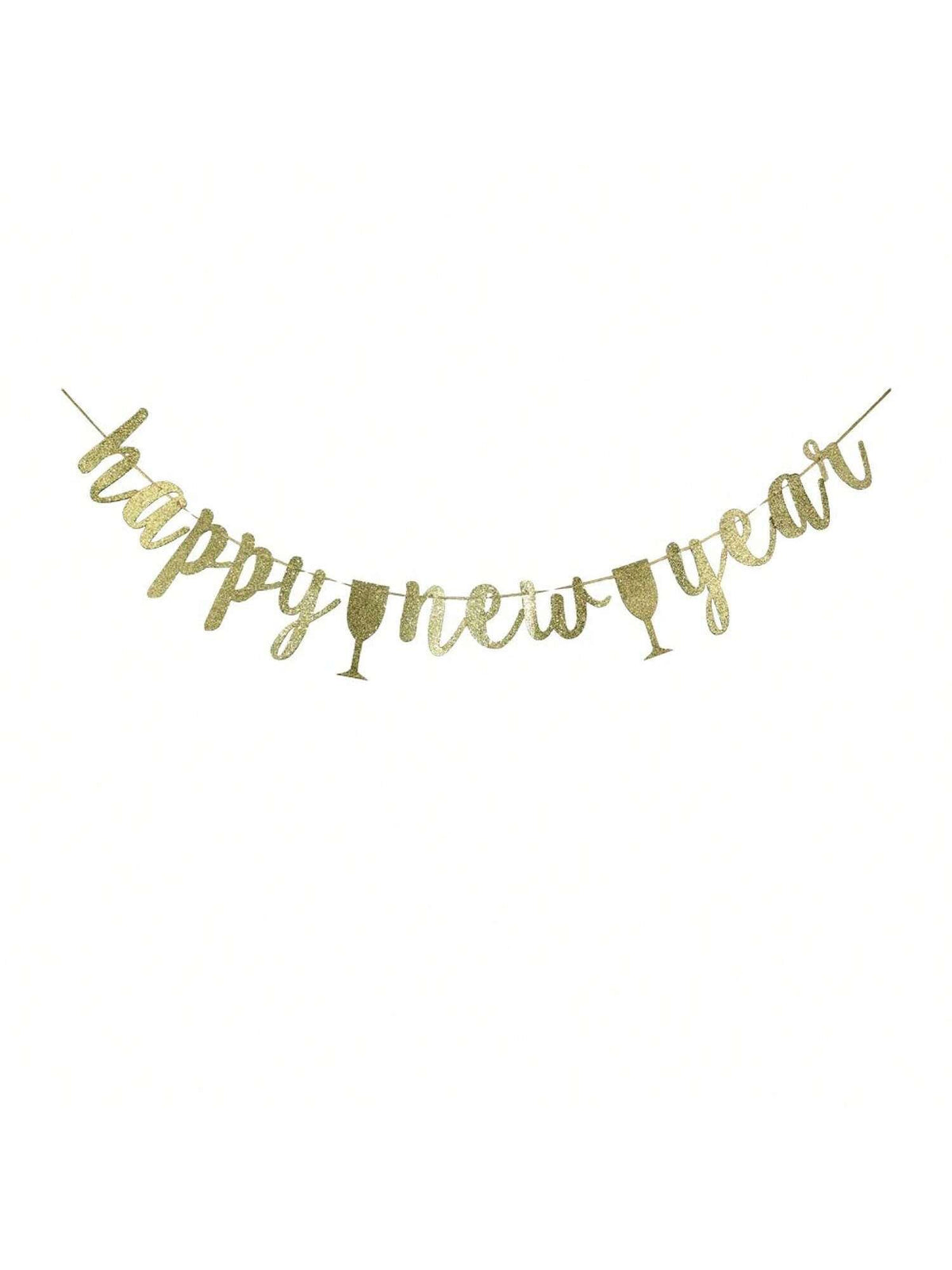 Happy New Year Gold Banner for New Years Eve Christmas and Holiday Decor