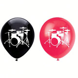 Music Party Balloons 16pcs Red & Black Drum Birthday Decor