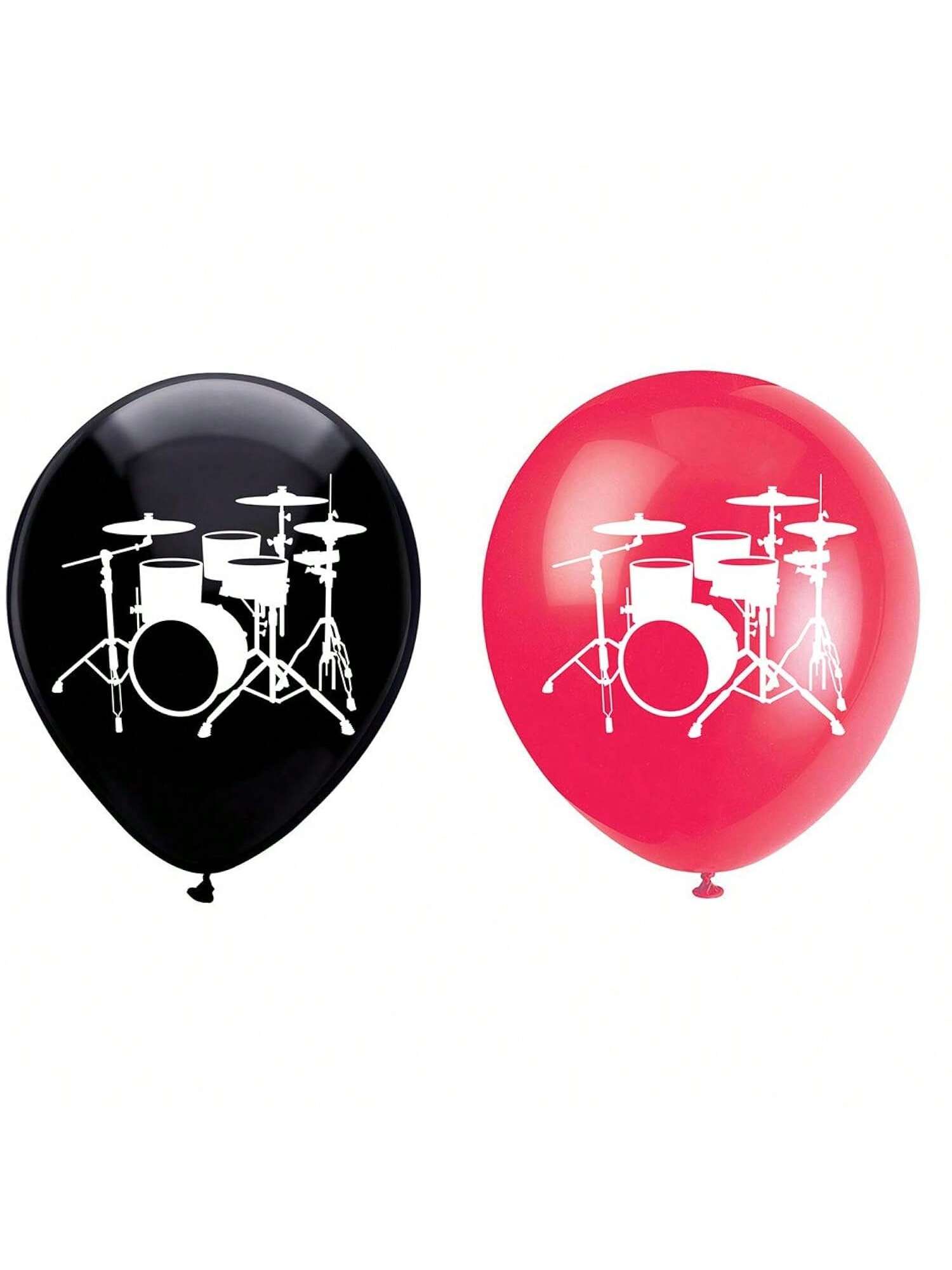 Music Party Balloons 16pcs Red & Black Drum Birthday Decor