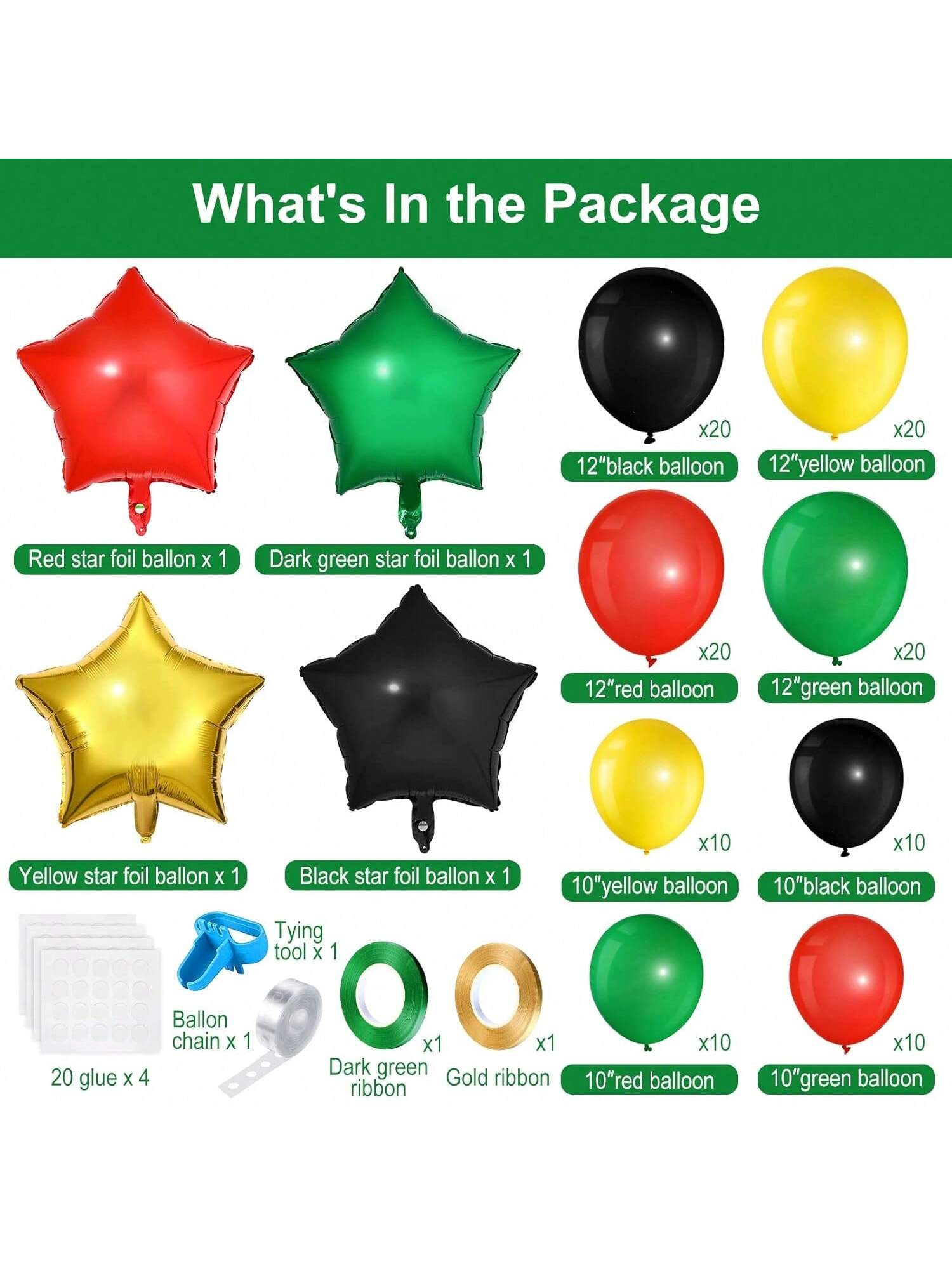127Pc Black History Month Balloon Set Black Green Yellow Red Party Decor