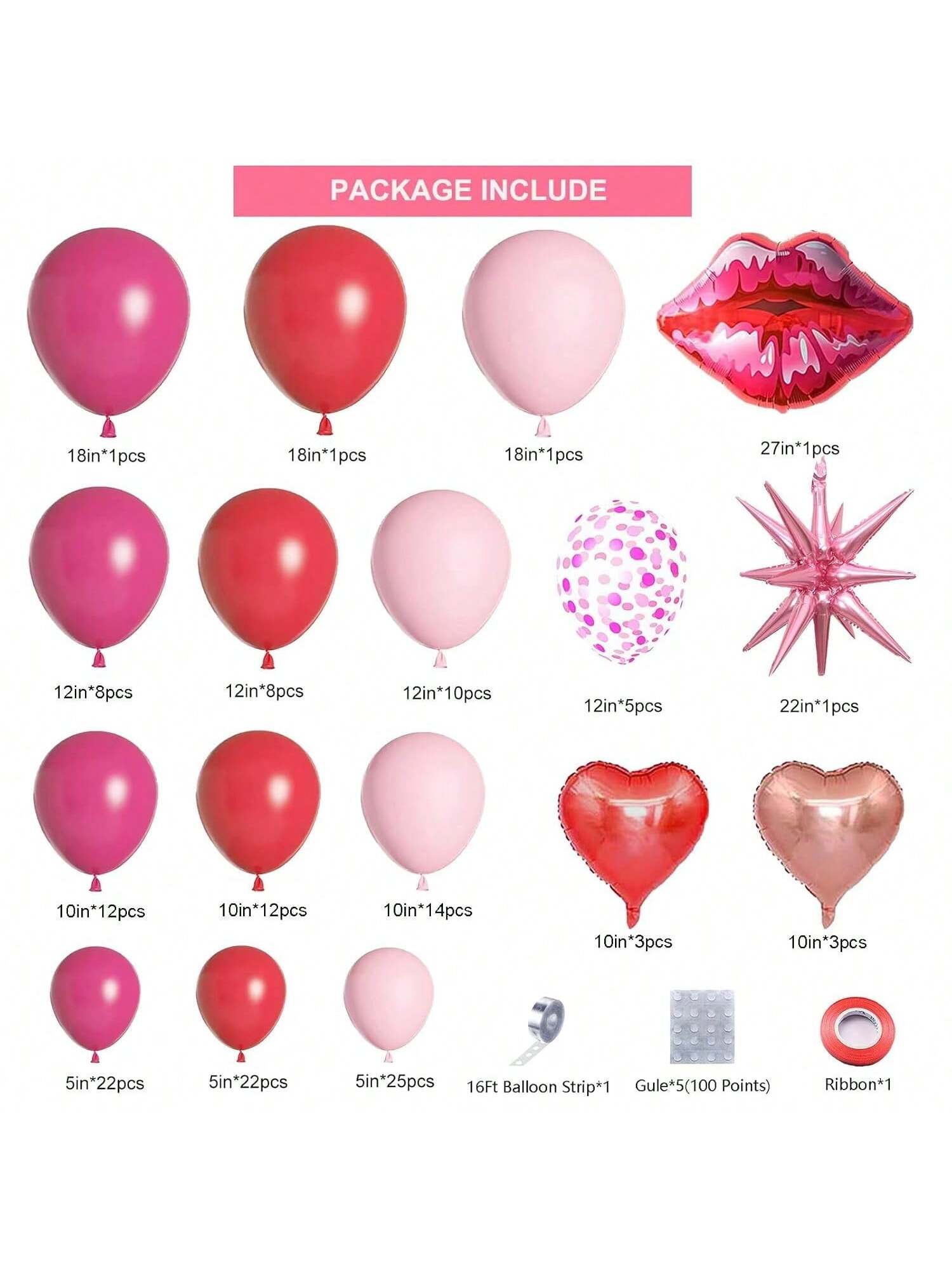 152PCS Valentine Balloon Arch Kit Pink Red Confetti Hearts Foil Decorations