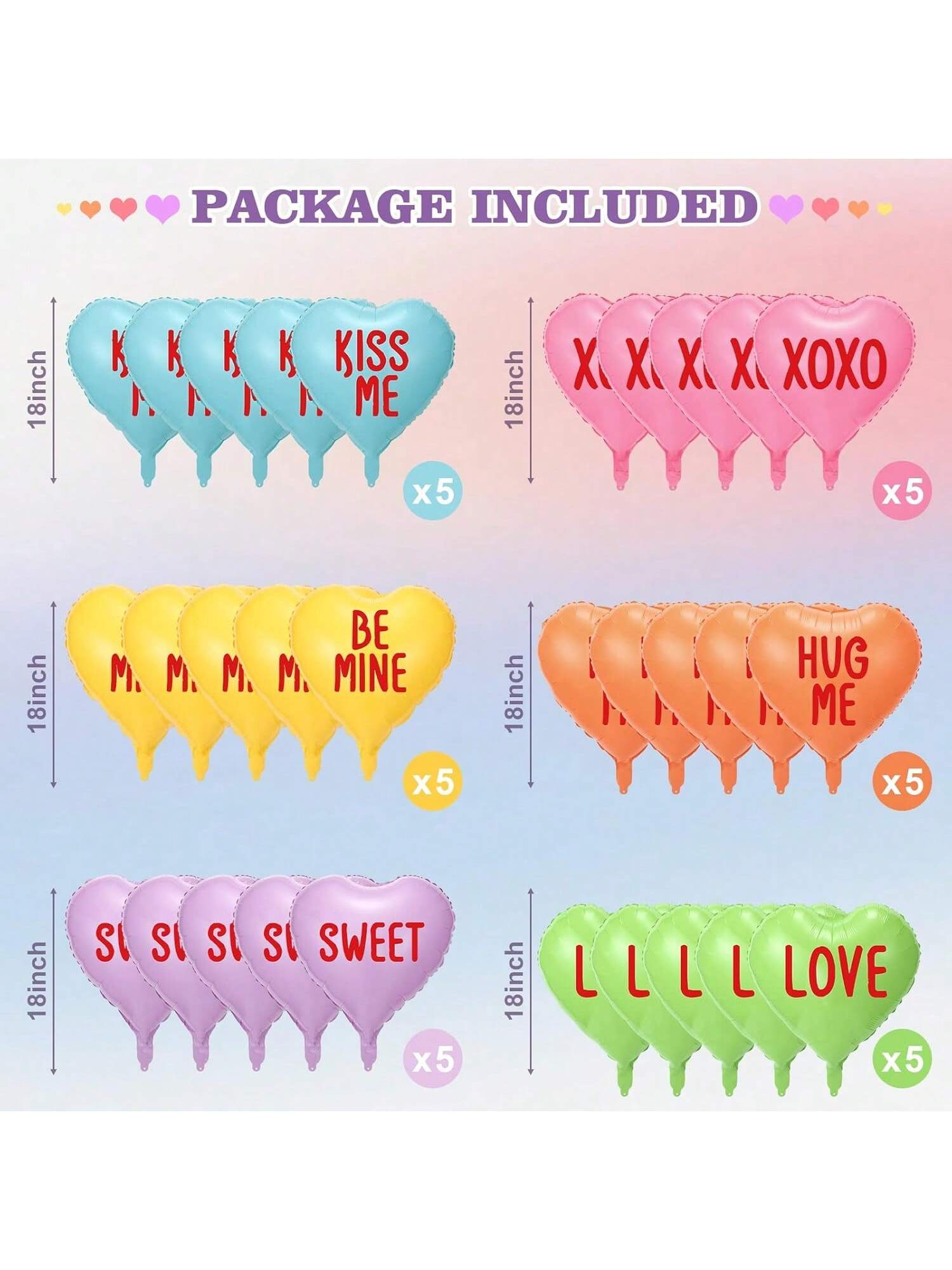 30Pc Valentine Heart Foil Balloons XOXO Be Mine Pink Love Decor